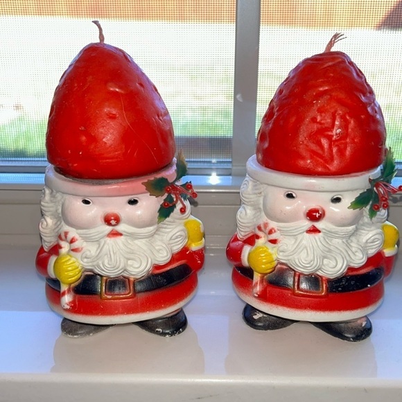 Santa Claus Vintage Plastic Figurines with Candle Hats - Picture 1 of 16